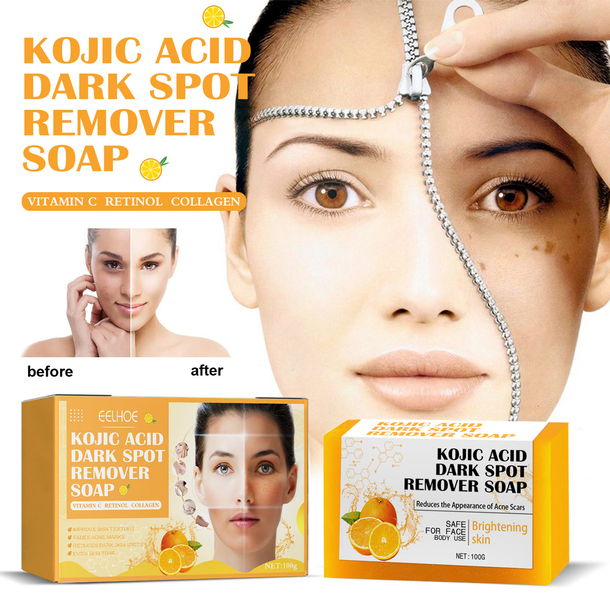 EELHOE Kojic Acid Soap Cleanser Cleansing Soap Dilute Cleansing Cleanser Pore-Clearing Exfoliating Skincare Soap