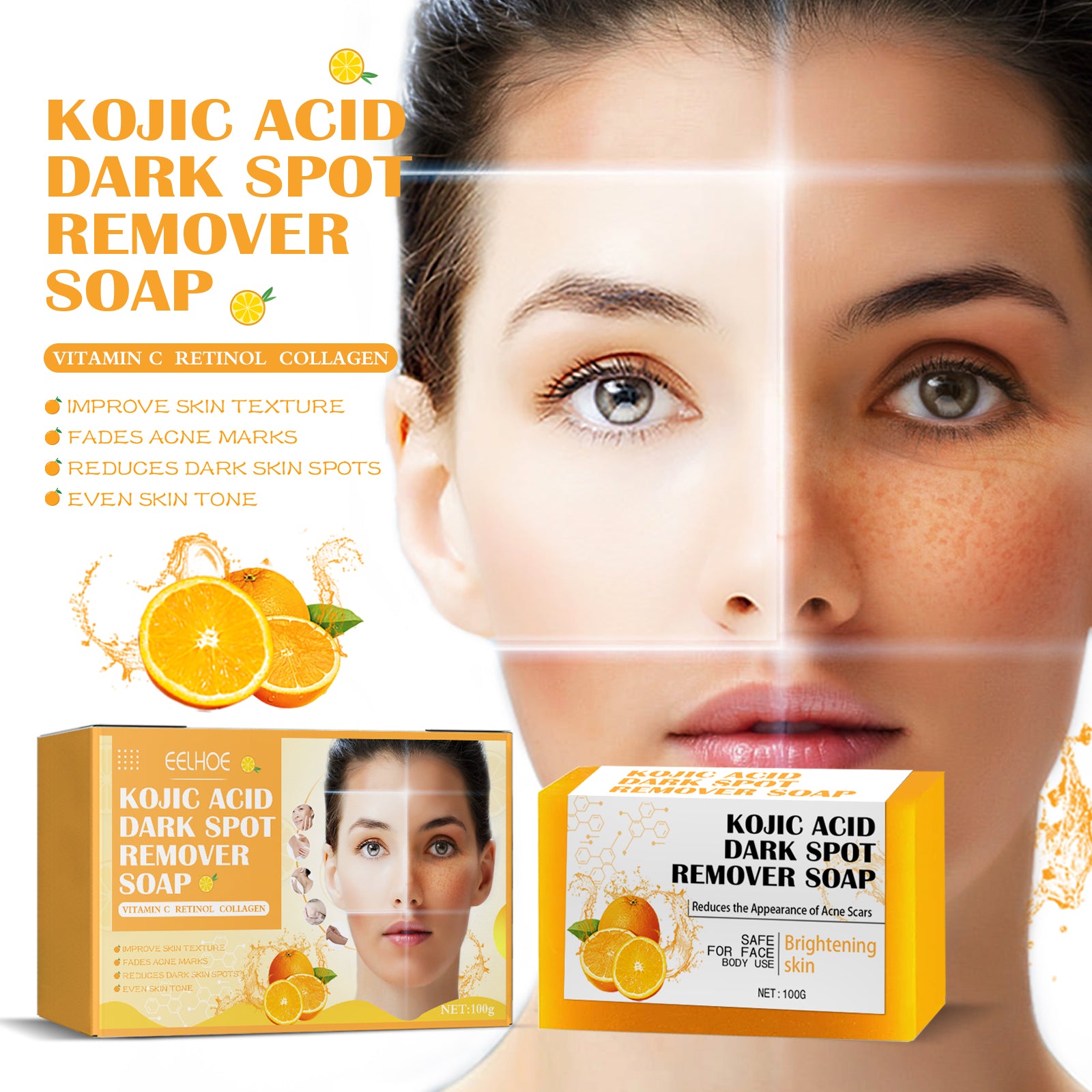 EELHOE Kojic Acid Soap Cleanser Cleansing Soap Dilute Cleansing Cleanser Pore-Clearing Exfoliating Skincare Soap